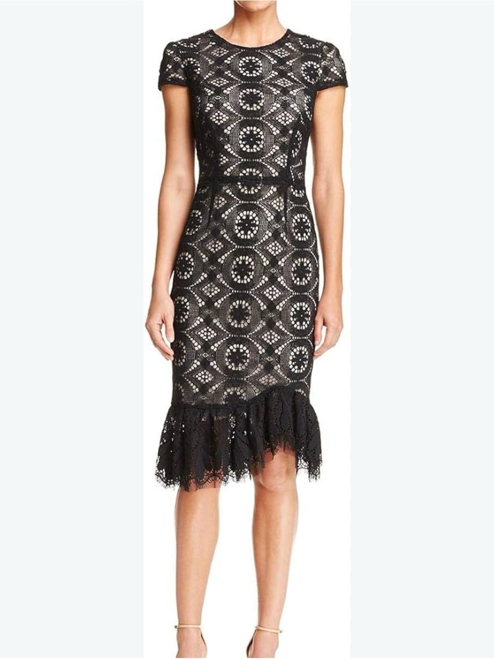 Betsey Johnson Black Lace Midi Dress with Scalloped Hem